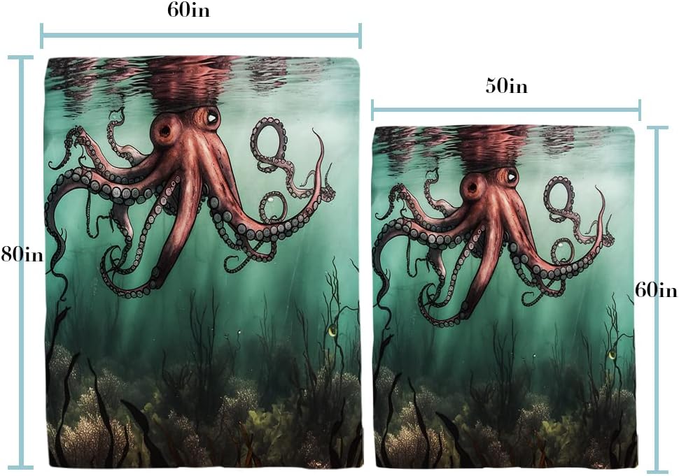 TheBlackSpot Nautical Octopus Throw Blanket Sea Tentacles Underwater Coral Seaweed Soft and Comfortable Fleece Flannel Big Blanket for Bedding Office Sofa and Chair Decor Gift (60 x 80 inches)