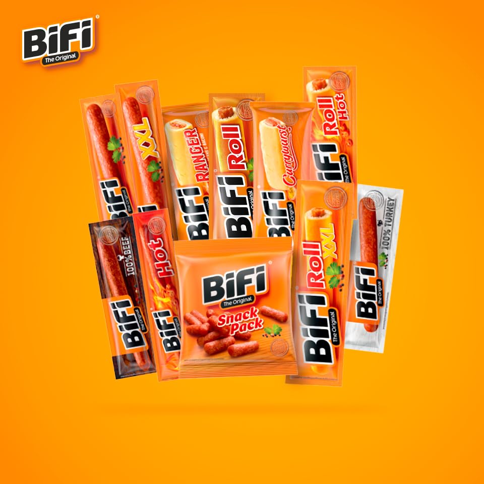 BiFi Original Salami Sticks - 64er Pack (64 x 18.5g) - Wurst Snack To Go - Luftgetrocknet Fleisch & Wurstwaren Paket - Salami mit Pfeffer, Koriander und Knoblauch - Ideale Knabberbox - Wurstpaket