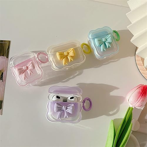 Miniatura 4 de Ownest Funda compatible con AirPods, TPU suave y transparente con bonito diseño de lazo de color 3D, a prueba de golpes, para niñas y mujeres,