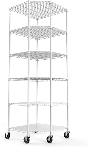 Estantería de metal NSF de 6 niveles, estante pentagonal de alambre esquinero, capacidad de 2100 libras, estante de almacenamiento ajustable