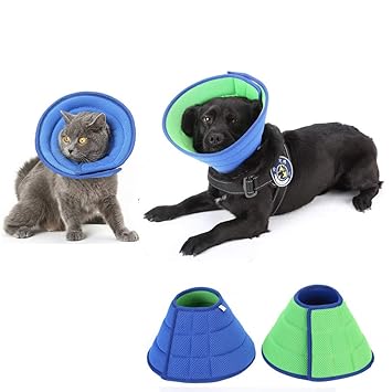 KnocKconK Small Medium Dog Breathable Mesh Recovery Elizabethan Collar, Cat Soft Adjustable E-Collar, Double Side Blue Green Quicker Healing Pet Cone Soft Edges Anti-Bite/Lick for Cat/Dog/Rabbit