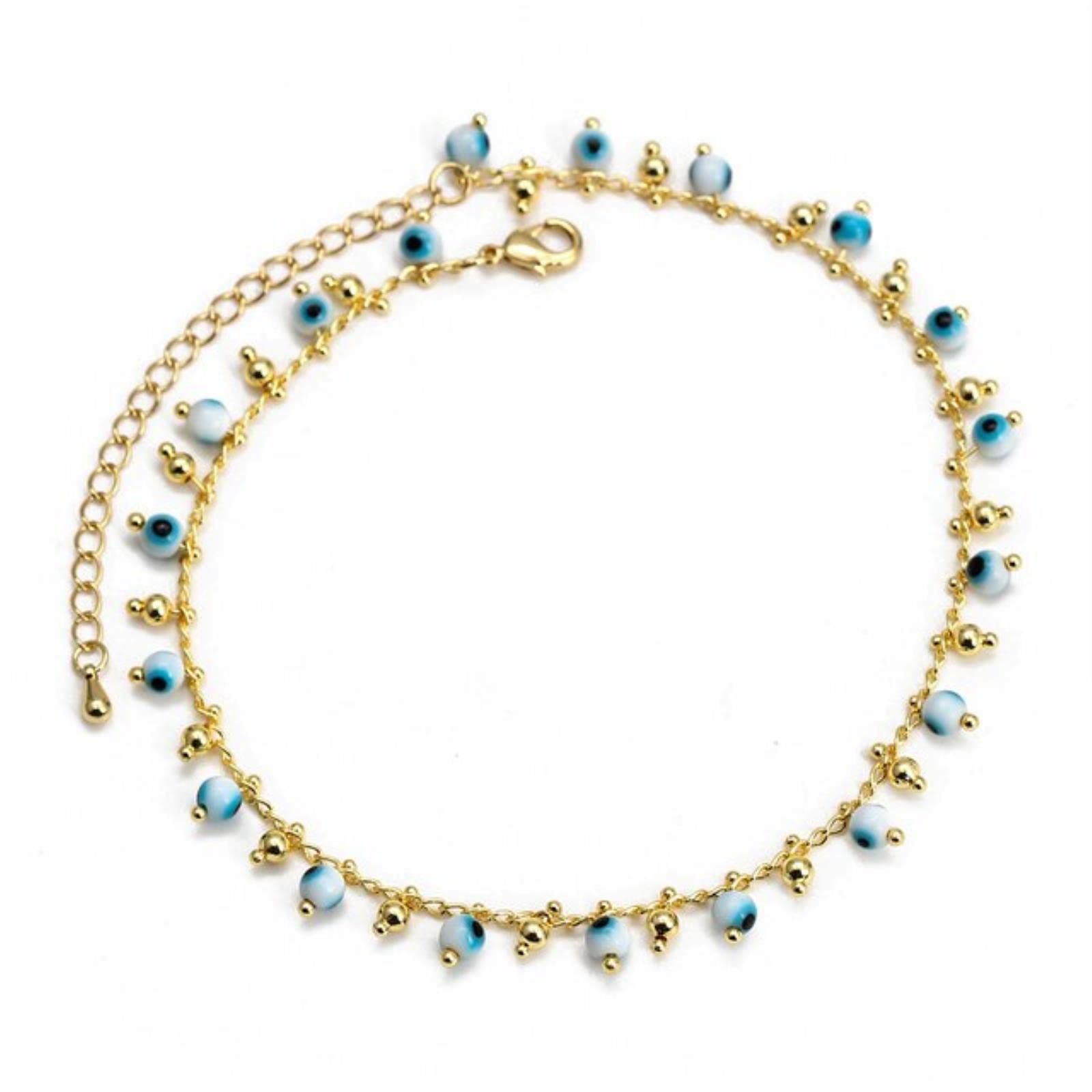 BEDT Multi Color Turkish Evil Eye Tassel Anklet Gold Color Foot Chain Ankle Bracelet Adjustable For Women Jewelry