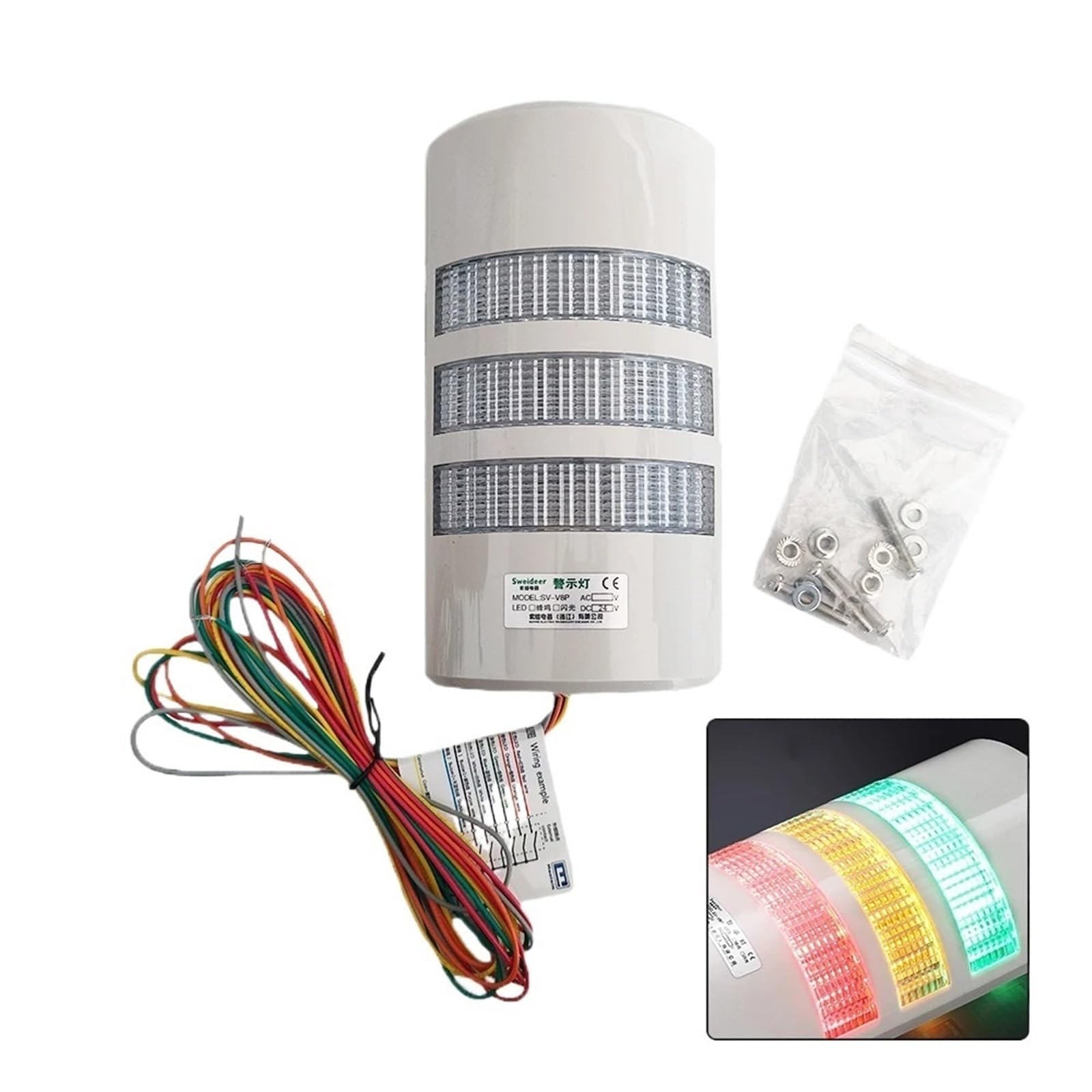Alerte d'avertissement murale tricolore LED 24V avec buzzer pour machine - 8