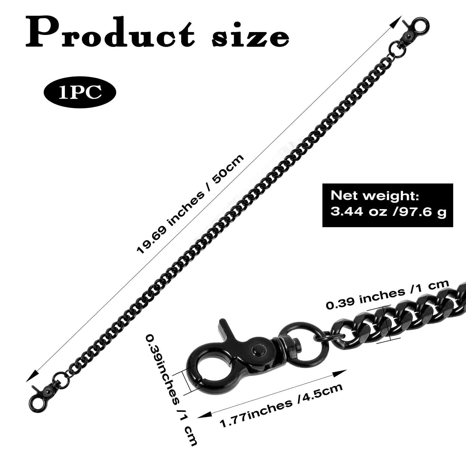WY LIGHTING LEVEL Waist Chain Heavy Duty Metal Keychain Punk Wallet Chains Hip Hop Keyholder Round Clasp Goth Keyring for Pants(Black)