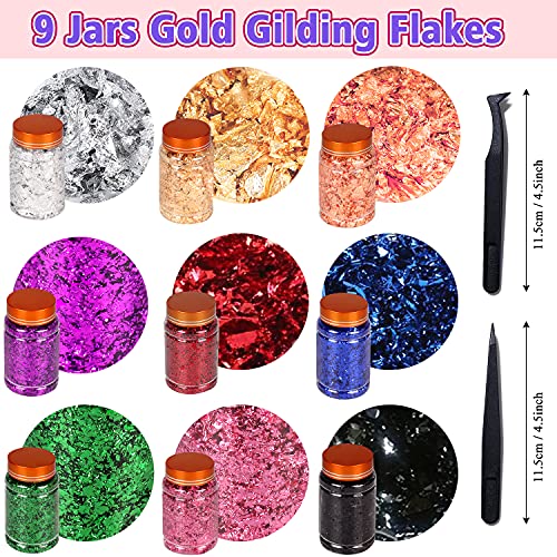 9 Boxes Gilding Flakes, Gold Foil Flakes For Resin, Gold Leaf Gilding Flakes Metallic Foil Flakes For Painting Arts And Resin Crafts, Foil Nail Art #TOP1