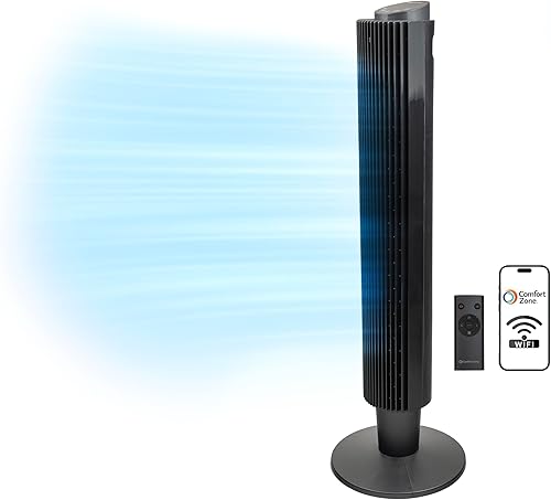 Comfort Zone Ventilador de torre de 42 pulgadas para dormitorio, 5 velocidades, 3 modos, altura ajustable de 36 a 42 pulgadas, ventilador oscilante
