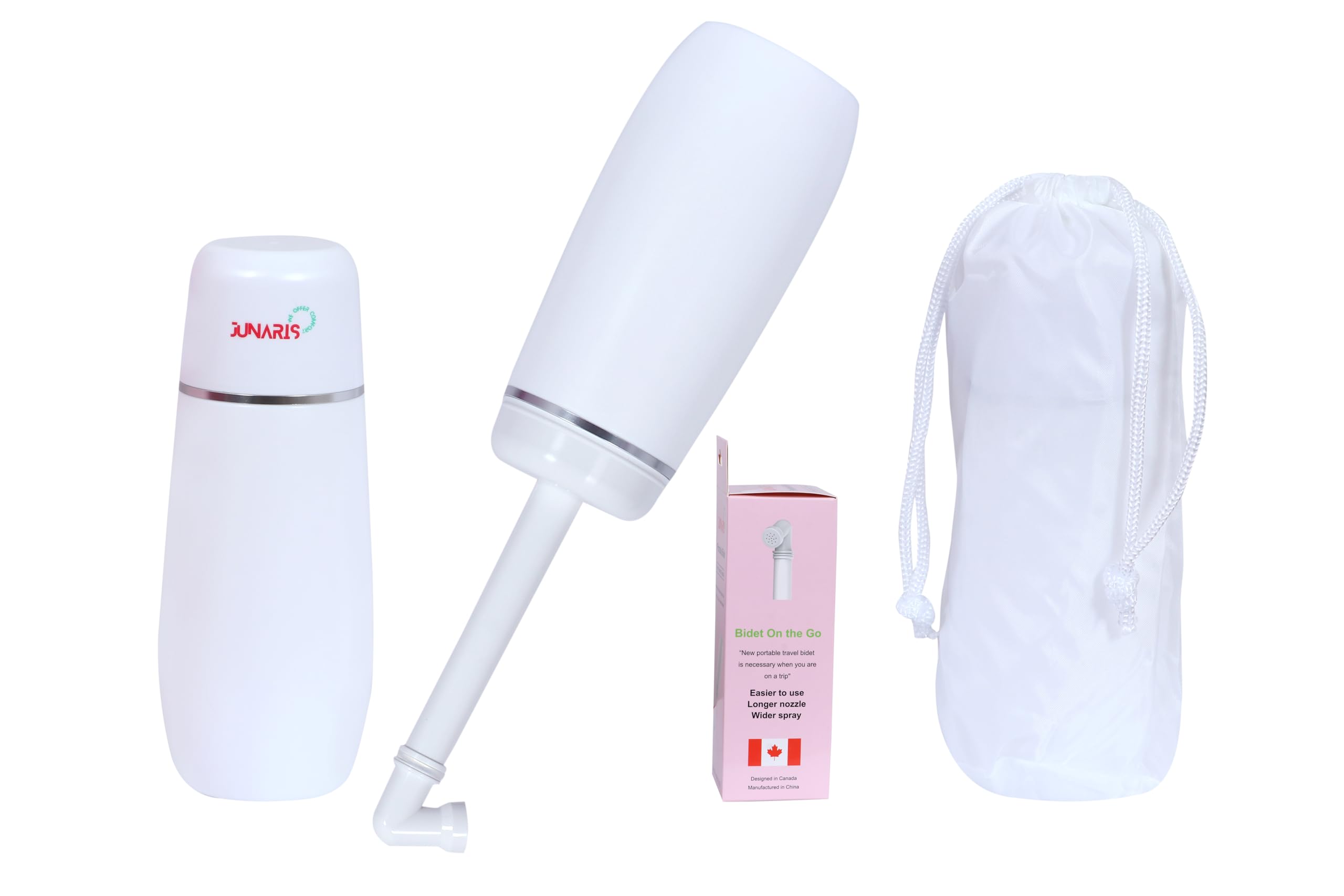 Junaris Portable Bidet Travel Shattaf for Men and Women – 400ml Leak-Proof Personal Hygiene Spray with Extended Nozzle – Compact Portable Travel Shattaf for Personal Cleaning (White)