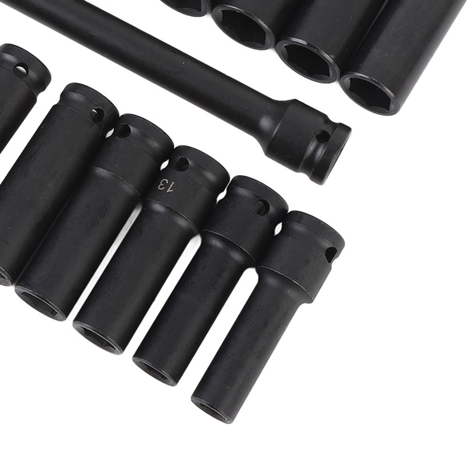 Sorandy 18-częściowy Zestaw Nasadek Udarowych z Napędem Głębokim 1/2 Cala, od 10 Mm do 24 Mm z Przedłużaczami 3 Cale 5 Cali 10 Cali, Metryczne, 6-kątne, Konserwacja Pojazdów, Produkcja Maszyn
