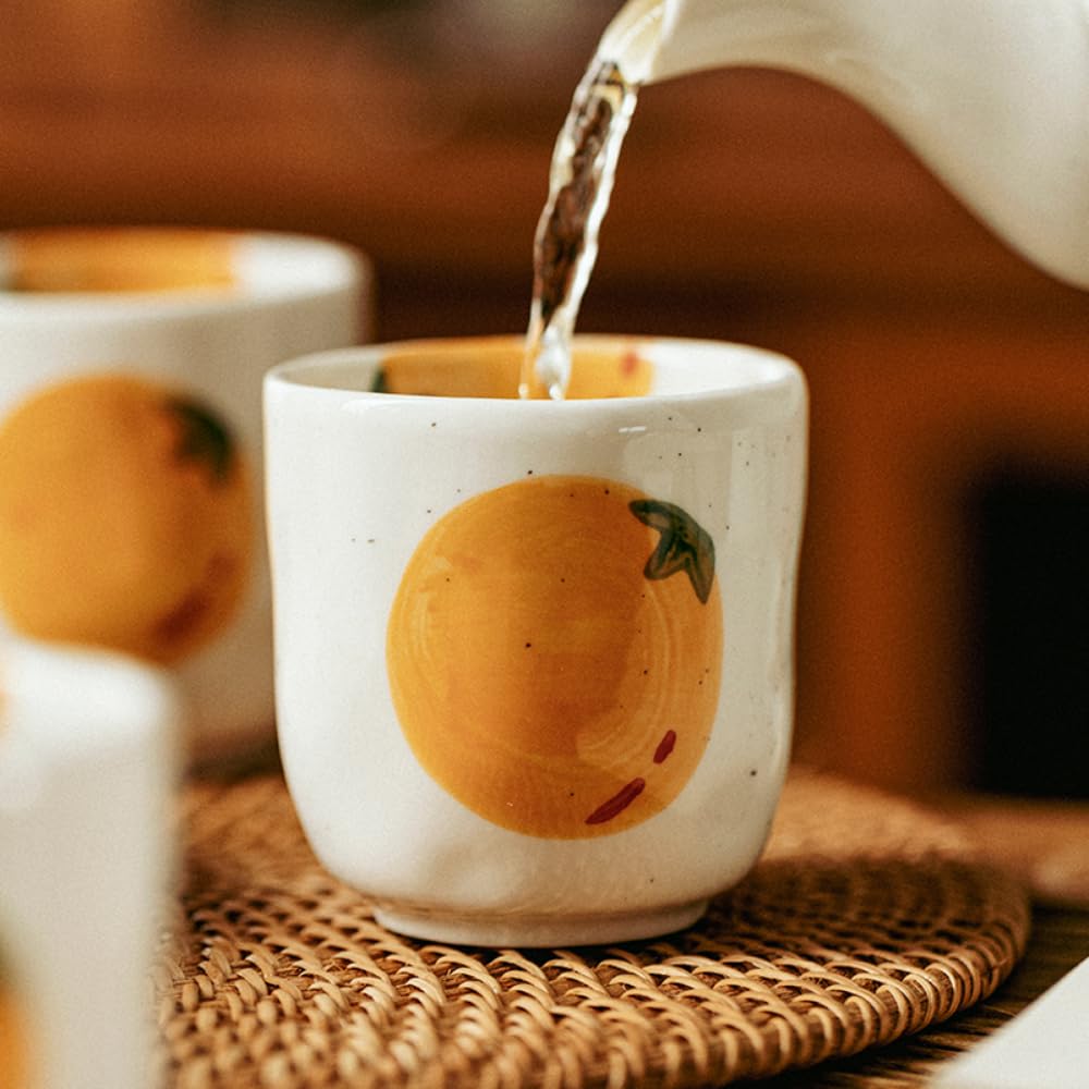 Ensemble de thé en céramique imprimé avec théière et Tasse à thé de Style Japonais 5 pièces Ensemble de thé en poterie rétro