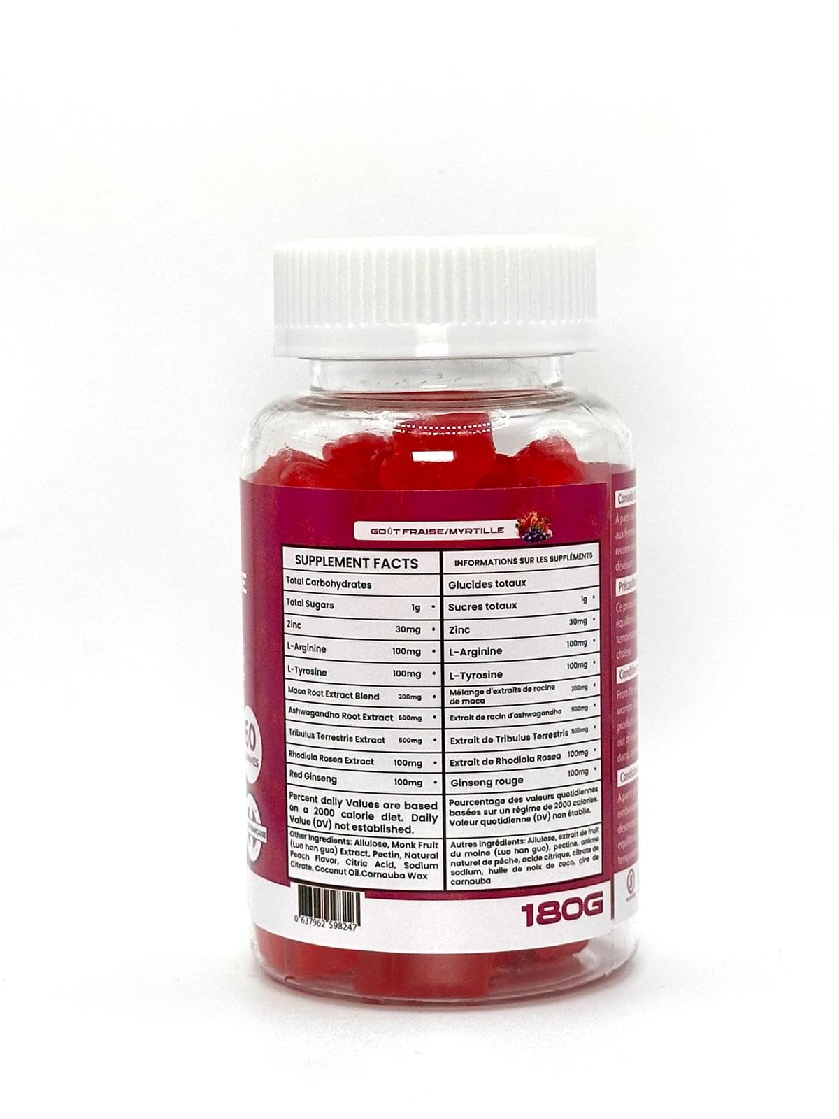 Gummies Ginseng Rouge avec de la Maca jaune BIO de Corée | Viagra homme naturel, Vitamine b12, Energie, Force, Augmente le désir et les performances, 60 gummies, Goût Fraise