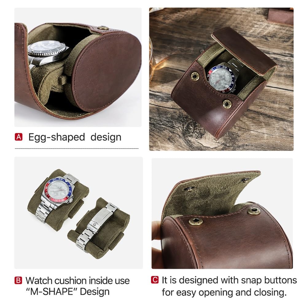 Single Watch Travel Case - Watch Organizer Box, Watch Roll Travel Case for Men with Removable Pillow Holder