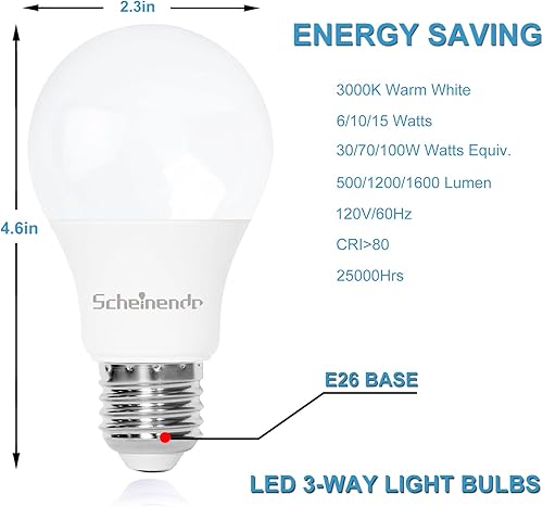 Miniatura 2 de Bombillas de 3 vías equivalente a 30 70 100 W, bombilla LED estándar A19 para interiores, blanco cálido 3000 K, bombilla de eficiencia energética de