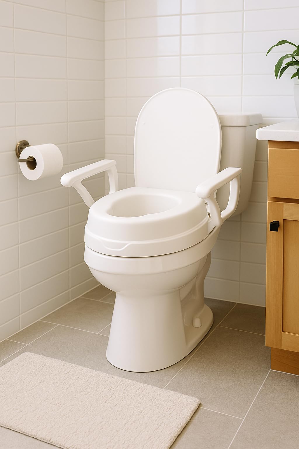 Toilettensitzerhöhung, 3-Fach höhenverstellbar von FabaCare, 15 cm mit Deckel und Armlehnen, stabile Ausführung bis 130 kg, Wechsel System 6cm,12cm, 15cm