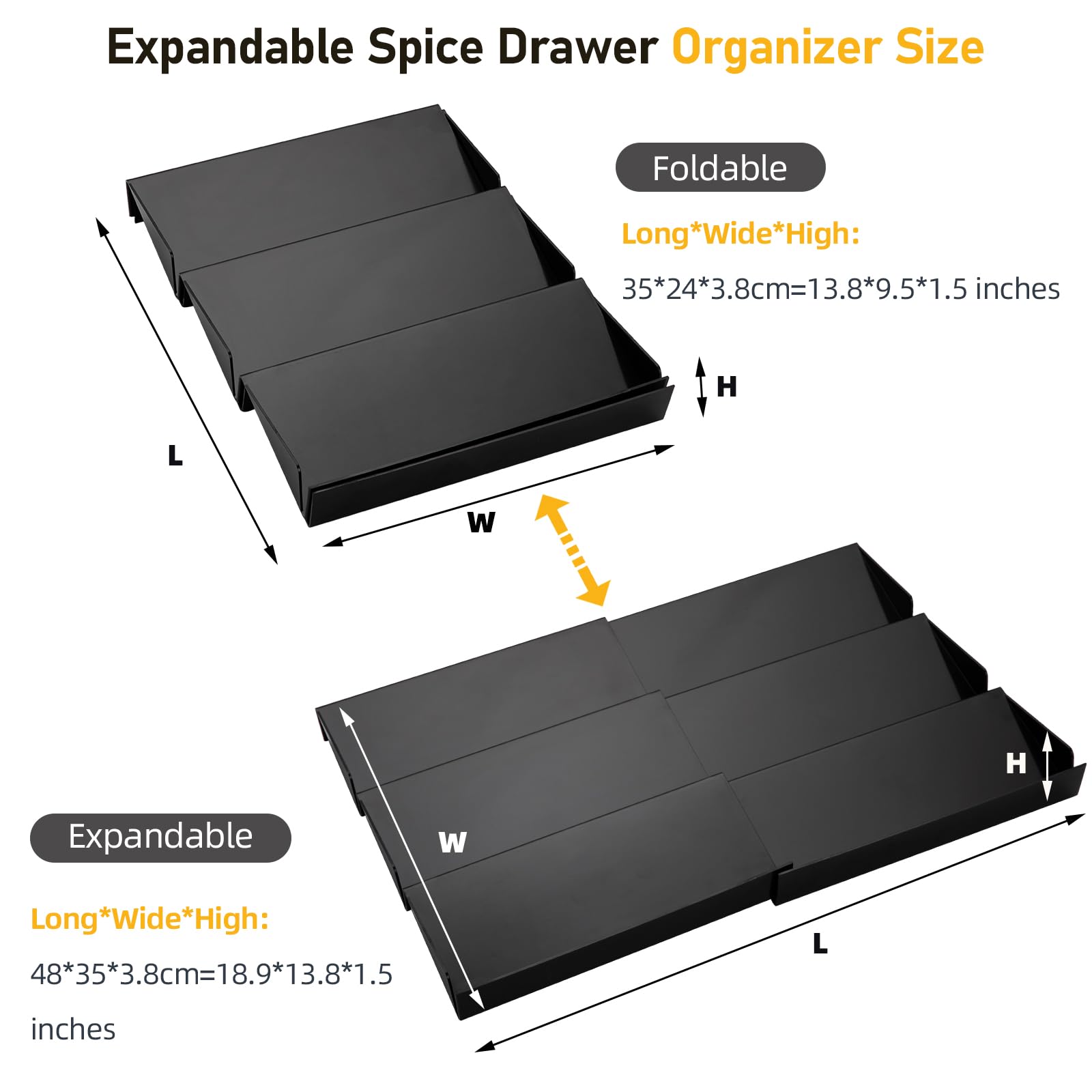 ideamake Expandable Spice Drawer Organizer, 3 Tier Seasoning Jars Drawer Insert, Spice Rack Organization for Drawer Cabinet Countertop Pantry Makeup Storage(Black)
