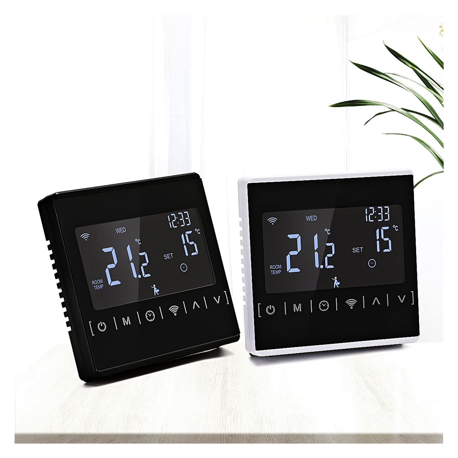 Cyfrowy higrometr termometr wewnętrzny Wifi Smart Thermostat, Elektryczna Ogrzewanie Podłogowe Ogrzewanie Kociołu Wody/Gaz Pilot Pilot dla Google Home Z wyświetlaczem LCD(Black-16A-No WiFi)