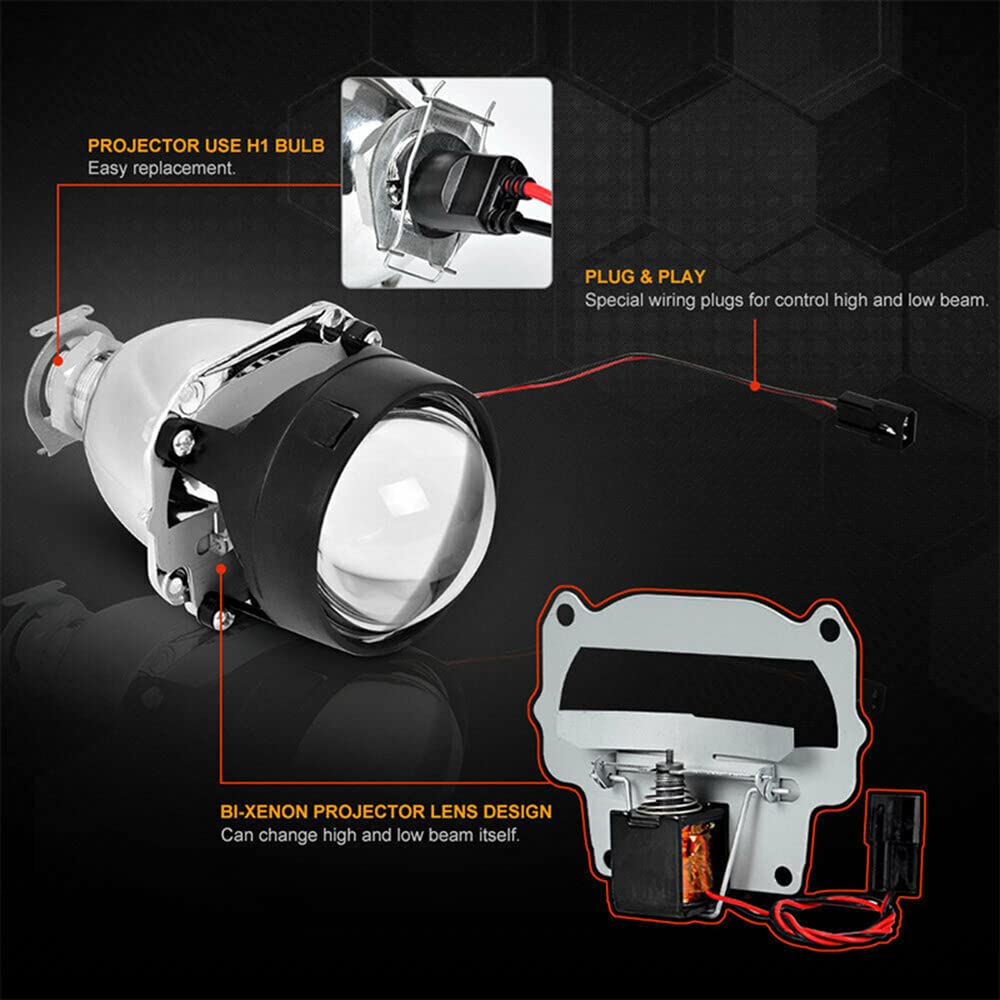 Mincar Lente De Proyector De 2.5 Pulgadas Compatible con Faros Delanteros De Coche Bi-Xenón Bombilla HID H1 para Reemplazo De Faros Delanteros Automáticos 2 Uds