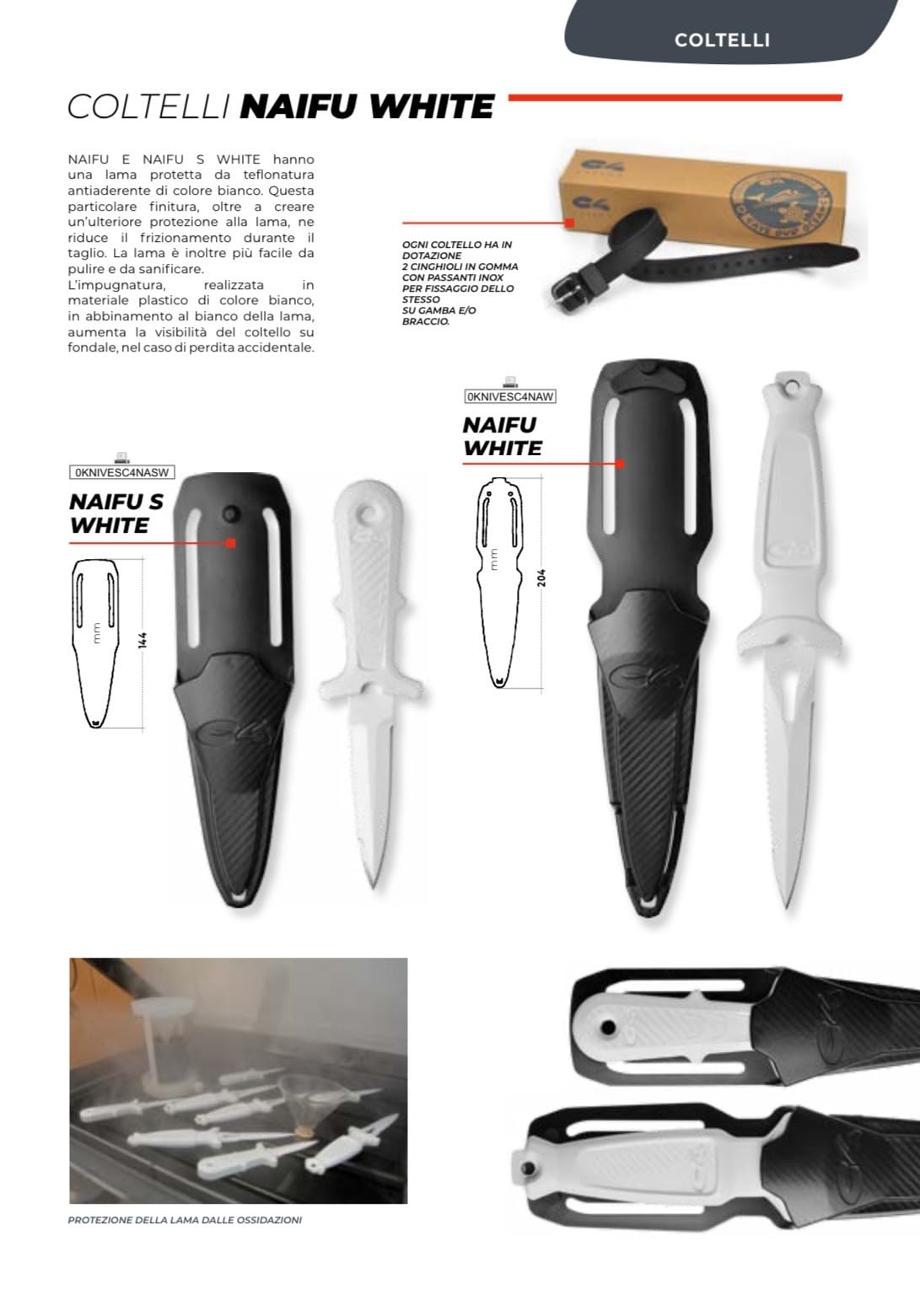 C4 Coltello Ergonomico Subacqueo Modello Naifu White