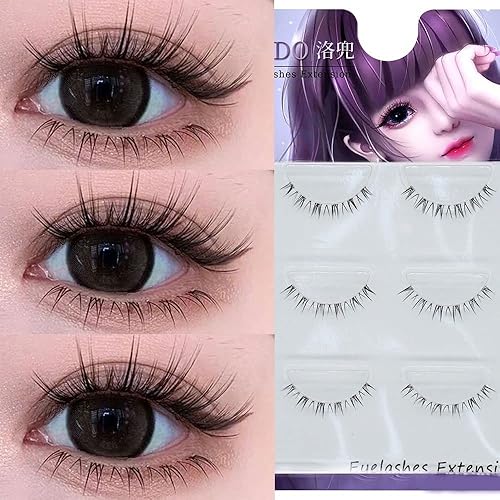 Miniatura 2 de Okdeals 5 pares de pestañas de maquillaje de estilo japonés, pestañas de manga para cosplay, pestañas de anime, tallos negros, aspecto húmedo,
