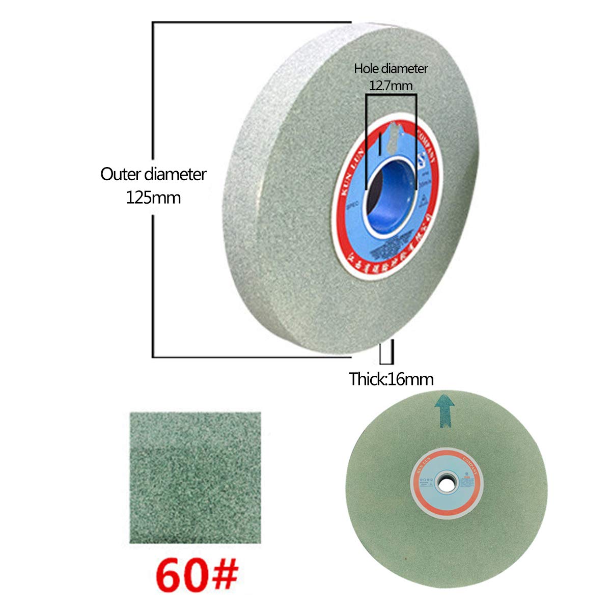 Ściernice, Materiał: zielony węglik krzemu, średnica zewnętrzna: 125 mm, otworu: 12,7, grubość: 16(60 Grit)