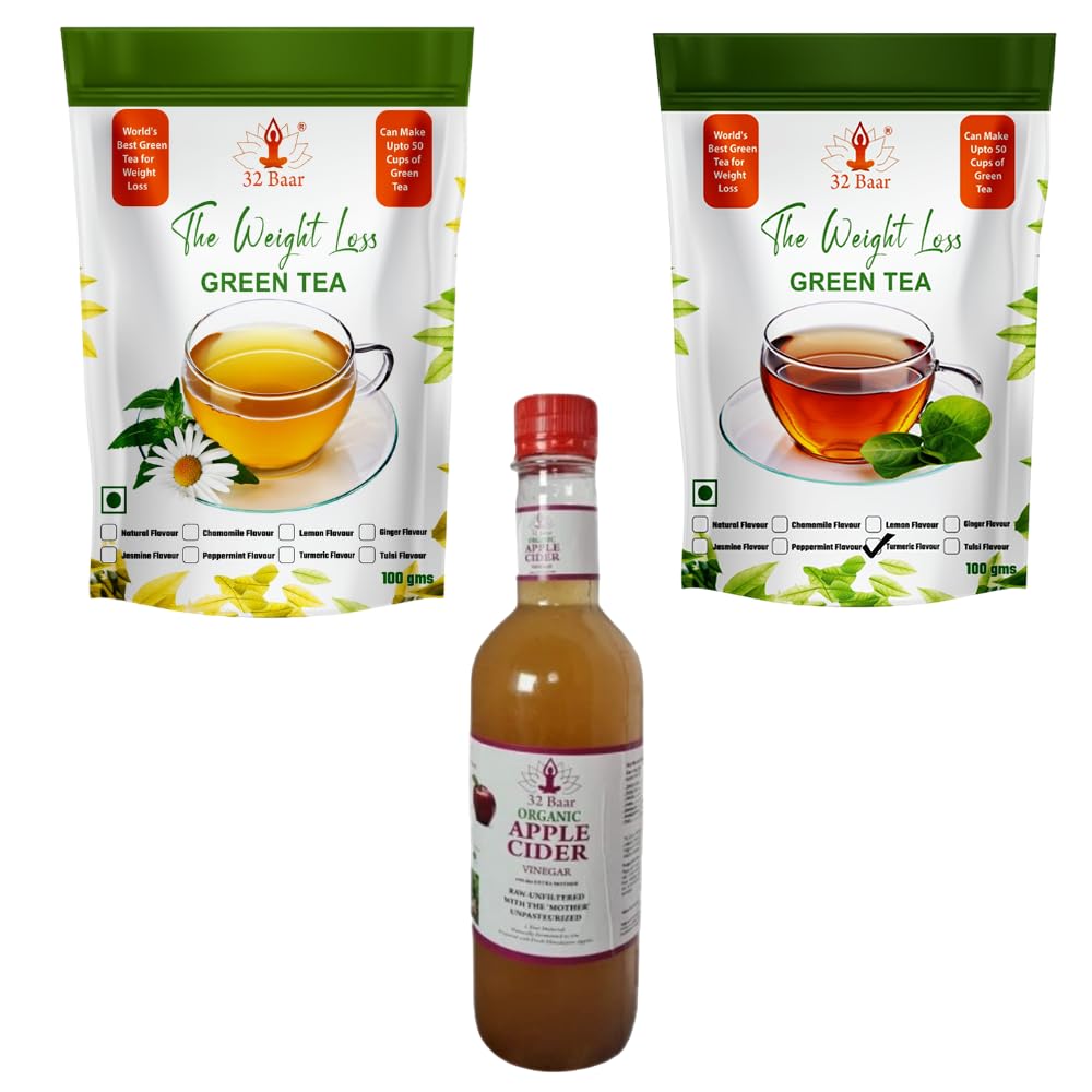 32 Baar Chamomile & Turmeric Flavoured Tea + Apple Cider Vinegar Combo | Green Tea & Organic Apple Cider Vinegar | Antioxidant-Rich (B0D8B7GKPV) Amazon Price History, Amazon Price Tracker