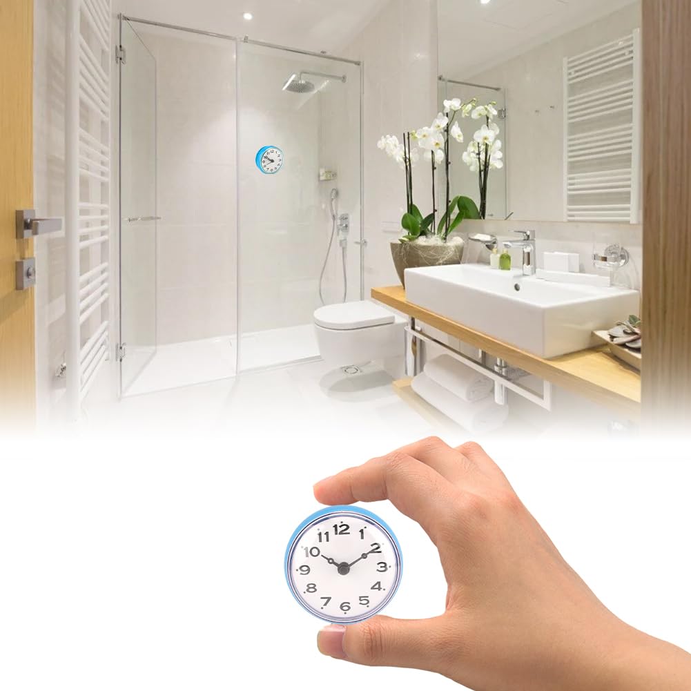 Joyzan Reloj de Ducha Baño, Reloj Pared con Ventosa Succión Pequeño Relojes Fijado ABS Mini Redondo Bano Impermeable Barrido Silencioso Resistente Espejo Cocina Agua Accesorios Decoración Temporizador