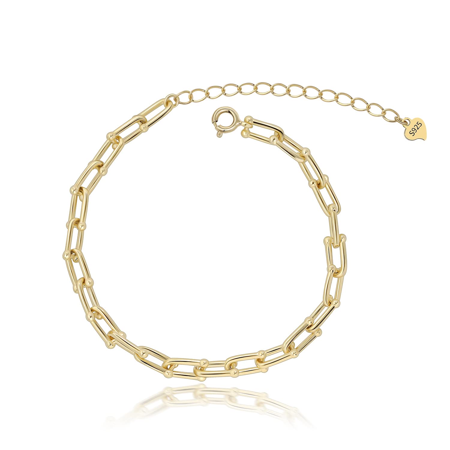 Meissa Bracciale a catena con graffetta in argento 925 Catena pieghettata d'oro fatta a mano Catena a graffetta Yello in oro puro riempita di brillantini Bracciale regolabile per donna, Oro