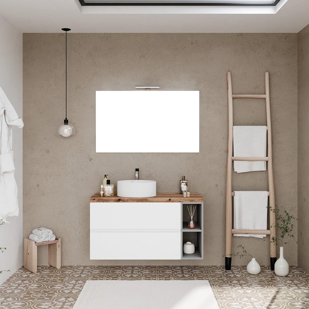Kiamami Valentina Mobile Bagno Sospeso 100 Cm Bianco Nizza con Specchio