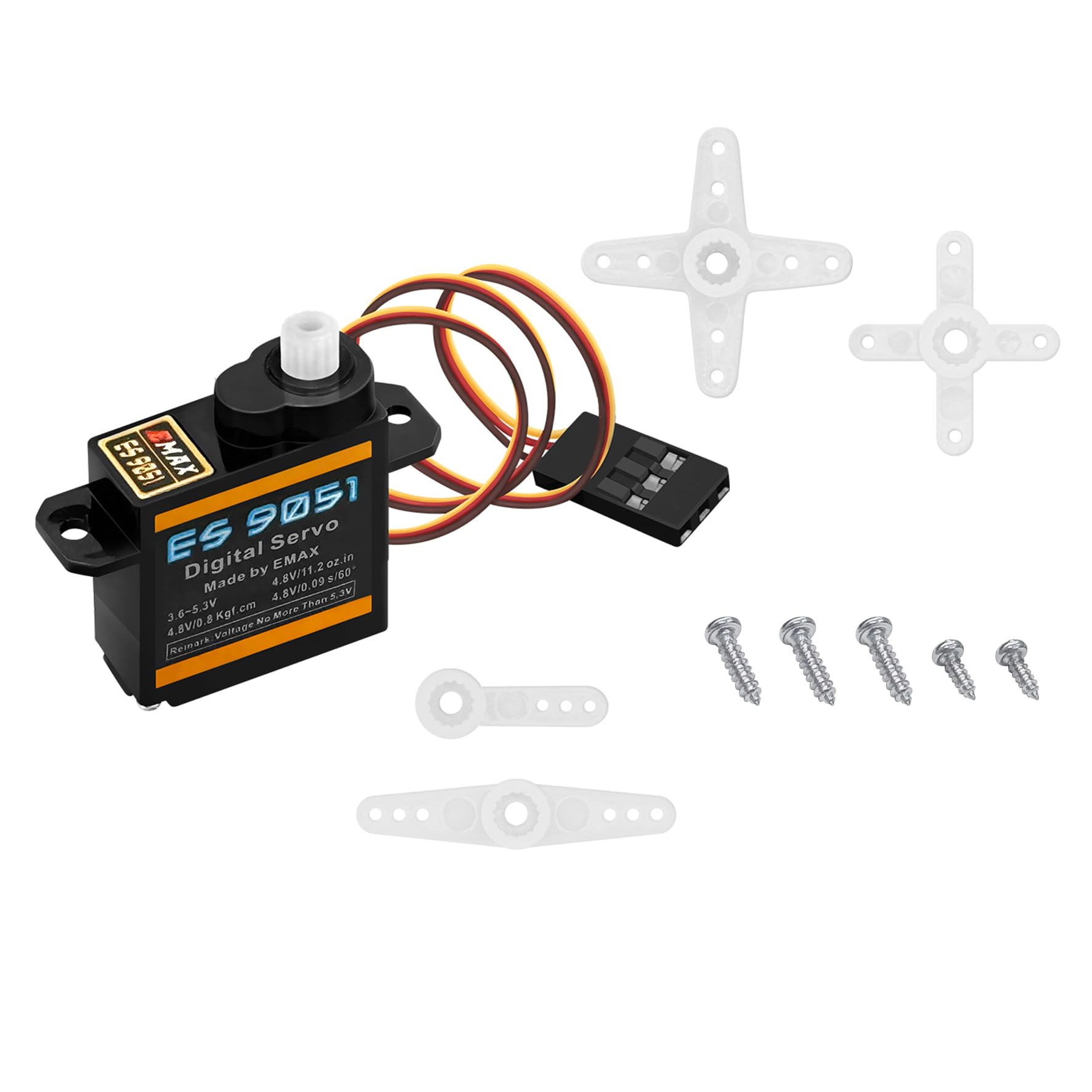 HAWK'S WORK 4.8G Servo, Micro Digital Servo for Robot Arm RC Plane Helicopter Car Boat, Coreless Motor Mini Servo for STEM & Raspberry Pi Project (Emax ES 9051 II)
