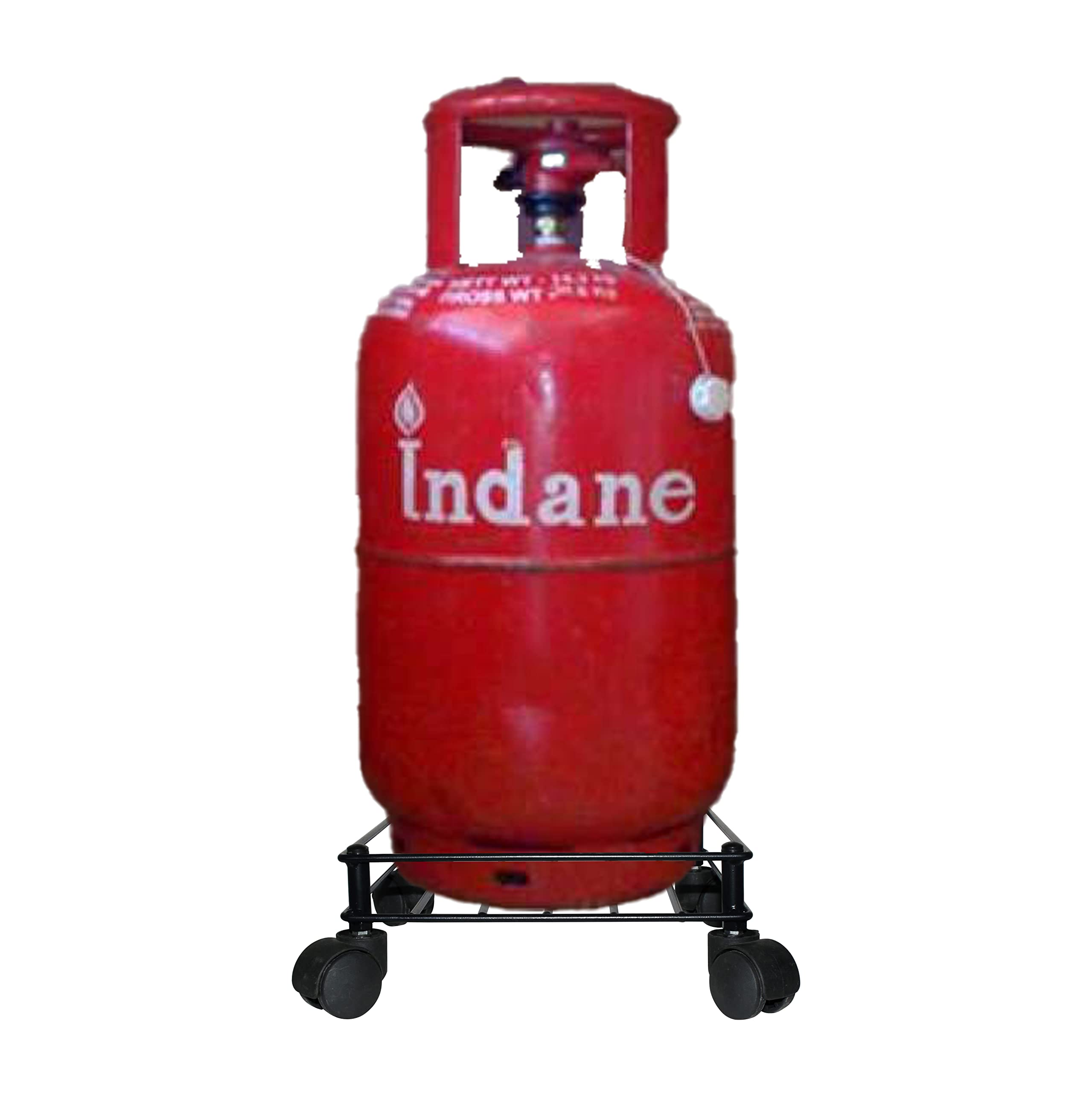 D&V Engineering Metal Heavy Duty Easy Movable LPG Cylinder Trolley, Gas Cylinder Stand with Wheels - Black (Square)