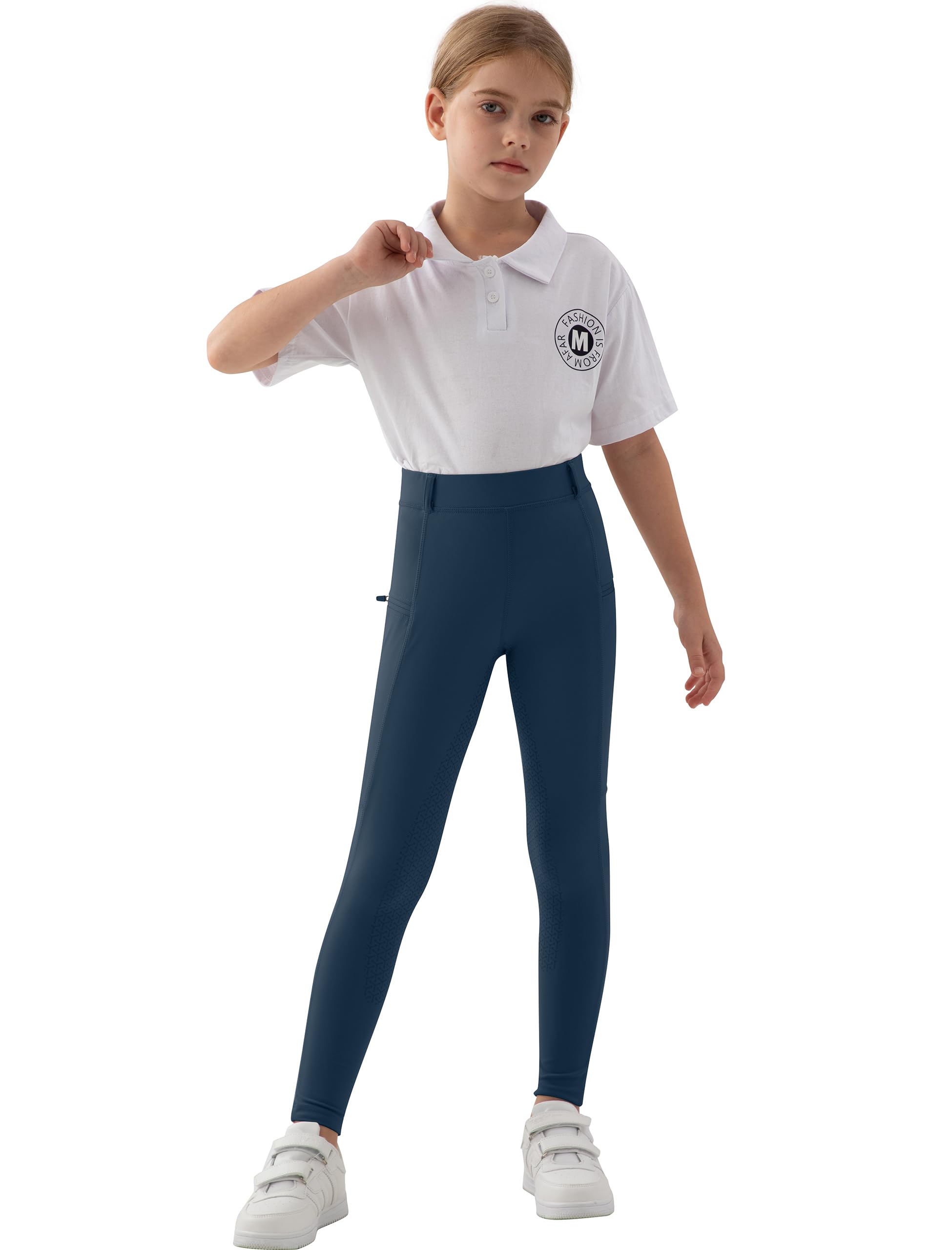 MoFiz Kinder Reithose Mädchen Vollbesatz mit Silikon Kinder Reitleggings mit Reißverschlusstasche