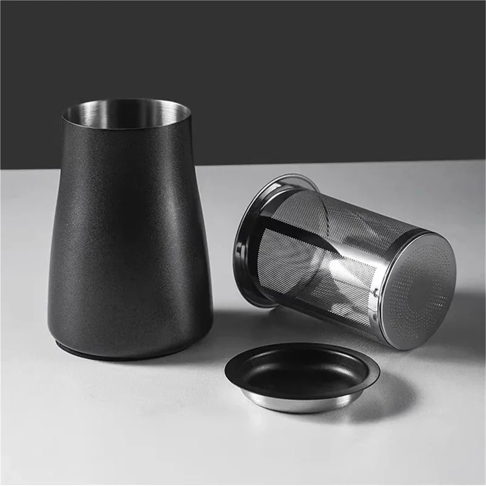 3-in-1 Edelstahl-Kaffeepulver-Filterbecher mit Deckel, Kaffeesieb, Mahlwerk, Zubehör(White)