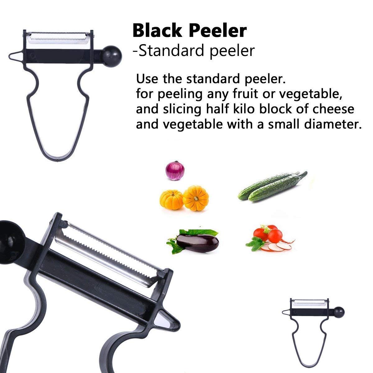 Morink Kitchen Food Peeler Set, Stainless Steel Blades with Non-Slip Handles, 3-Piece Set (Black 50mm, Blue 68mm, Red Julienne)