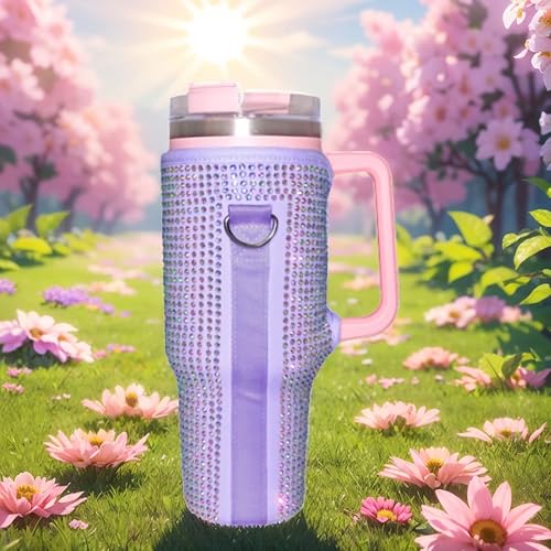 Miniatura 7 de G GENLEAS Bolsa brillante para botella de agua Stanley Quencher H2.0 de 40 onzas con asa, bolsa de neopreno con correa ajustable para accesorios