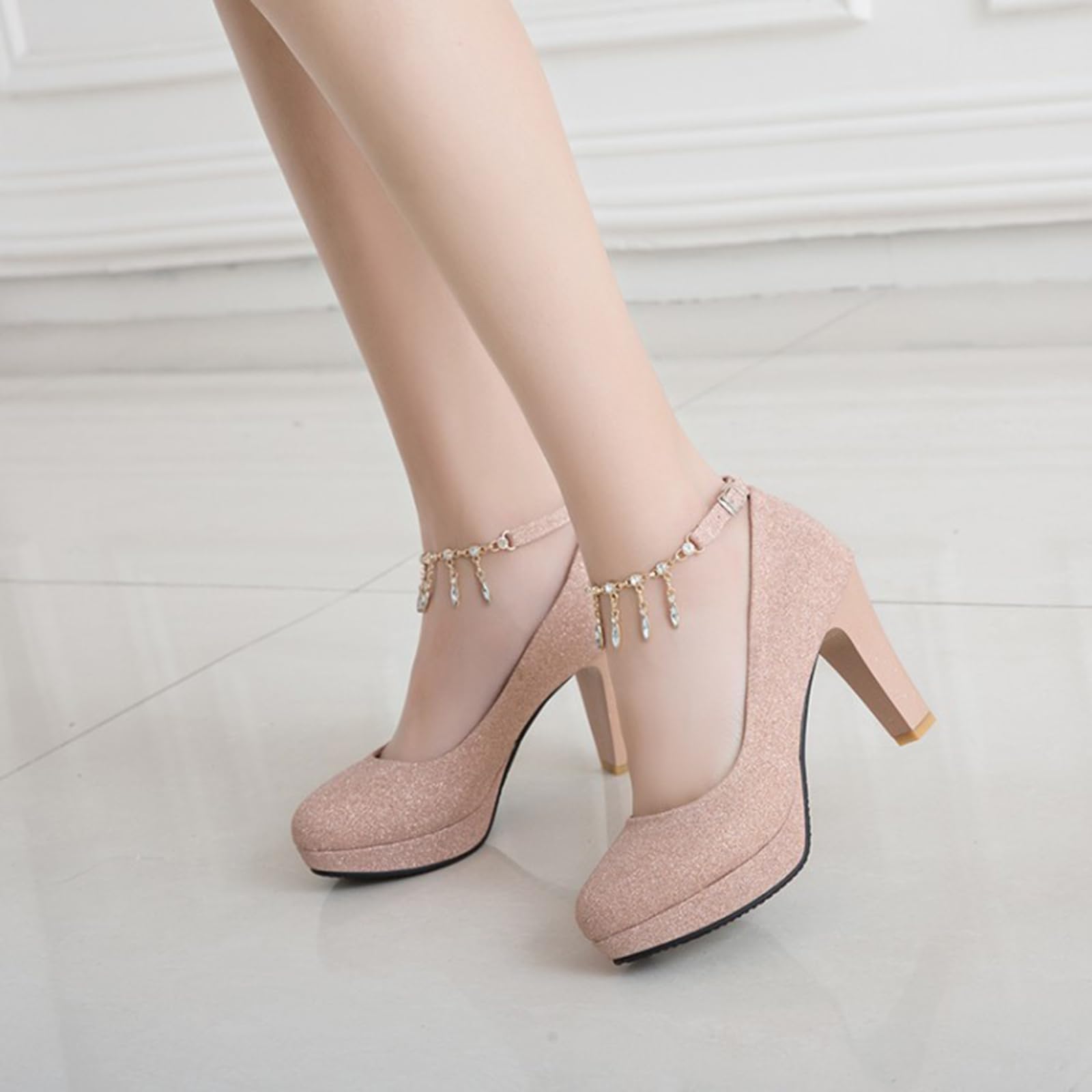 9CM/ 3.54IN Zapatos de Boda Cómodos Retro Sexy Zapatos de Boda Zapatos de Tacón Alto con Suela Gruesa Cerrada para Mujer