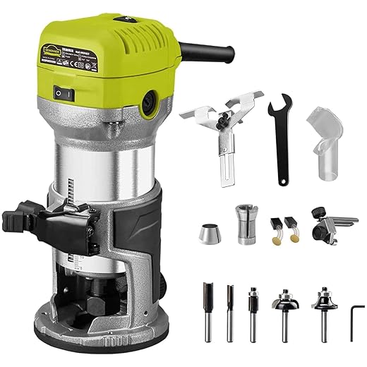 DEWINNER à Bois Défonceuse affleureuse électrique 710W 13000-33000RPM, 6 Vitesses Variables, 3 Pinces de 1/4" 6mm &8mm, profession plastifieuse avec Accessoires