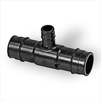 Supply Giant GQUF1402 PEX-A Reducing Tee Pipe Fitting Plastic Poly Alloy 1-1/4'' x 1-1/4' x 3/4'' Expansion Barb Black