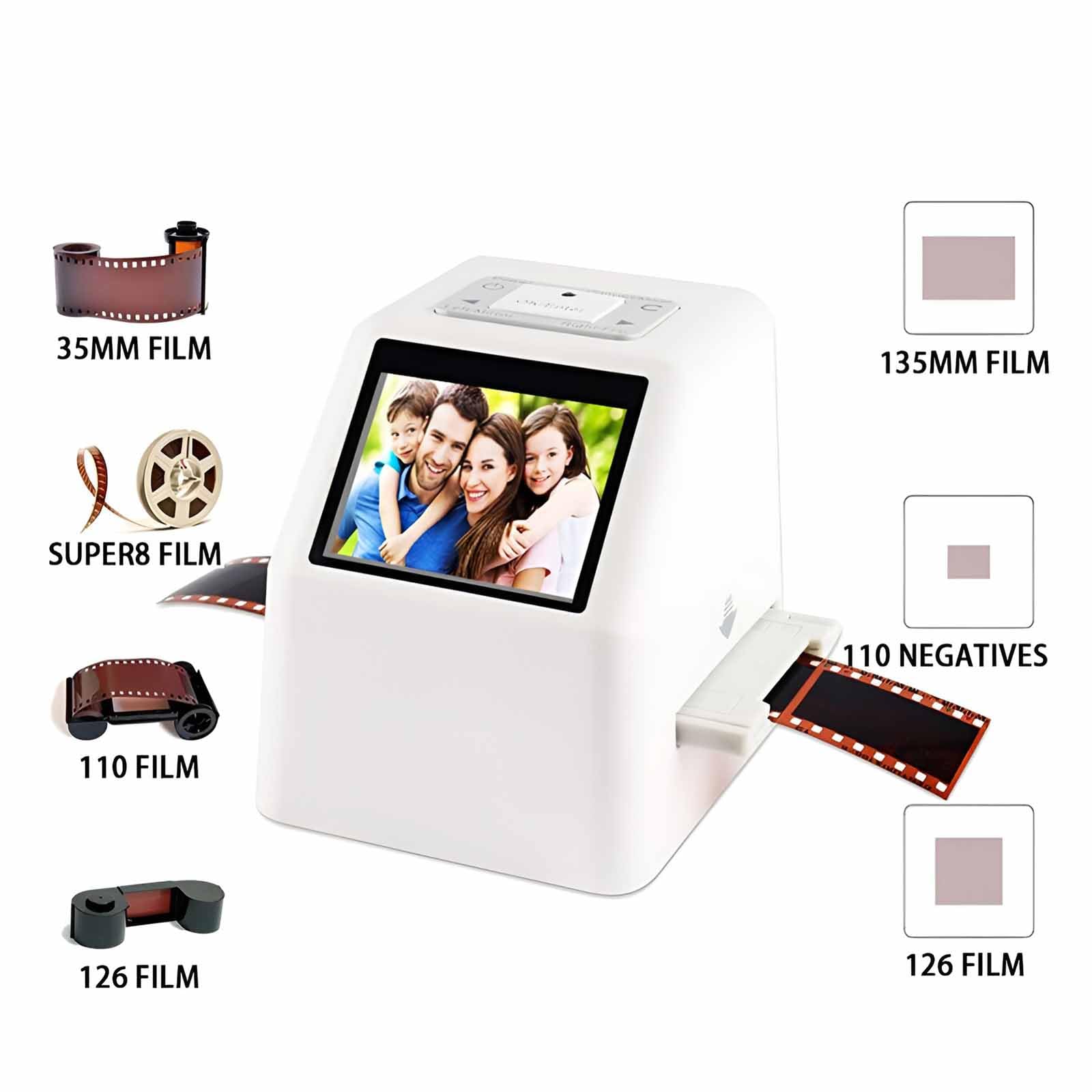 Scanner per pellicole e diapositive, scanner multifunzione da 22 MP con schermo LCD da 2,4 pollici, converte colori e bianco e nero 35 mm, 126, 110 e Super 8 diapositive e negativi in immagini