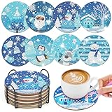 WuGU 8 Stück Diamond Painting Untersetzer Weihnachten, Weihnachts Dia-mond Painting mit Halter, DIY Bastelset Untersetzer Weihnachten, Diamond Pain-ting Kinder für Weihnachtsdekoration & Geschenke
