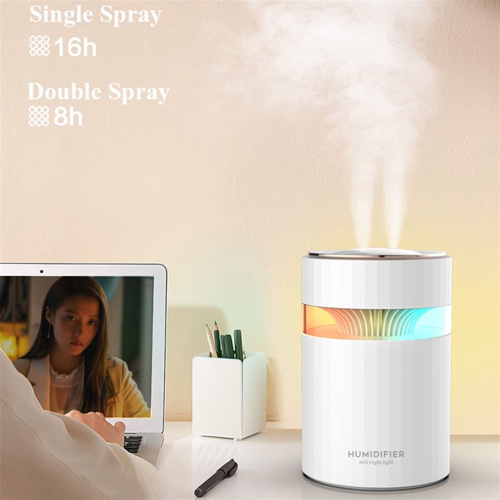 Nawilżacze Nawilżacz powietrza USB z podwójną dyszą 900ML pojemność wody generator chłodnej mgiełki zamgławiacz z kolorowym oświetleniem nocnym ultradźwiękowy Humidificador Przenośny nawilżacz (Mater