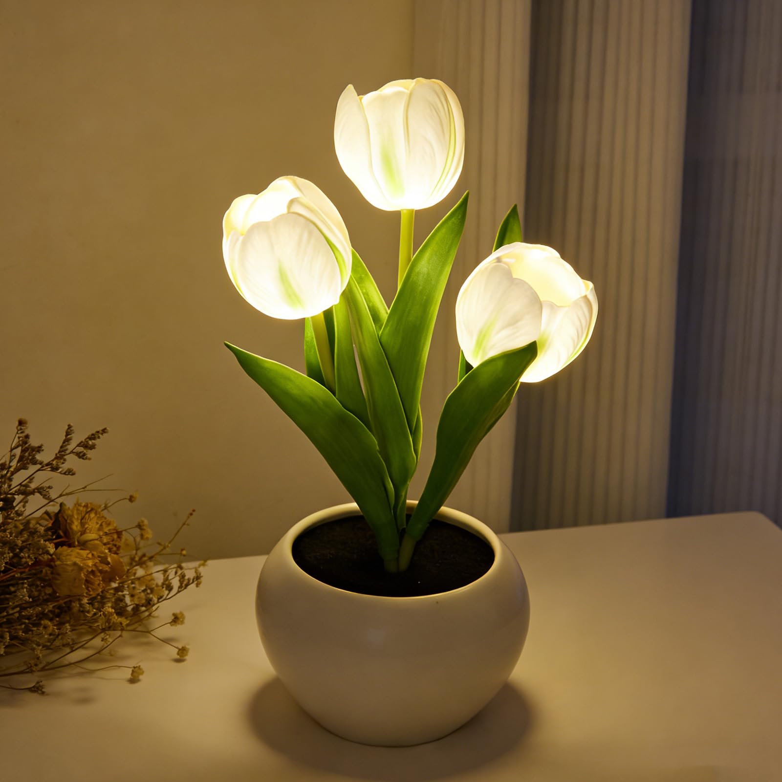 ANSUG 3 Flower Pink Tulips Night Light, Flower Tulips Table Lamp, Tulip Lamp, Decorative Home Accent Lighting, Bedroom Decor Gifts for Women Mother's Day Christmas Birthday Grandma