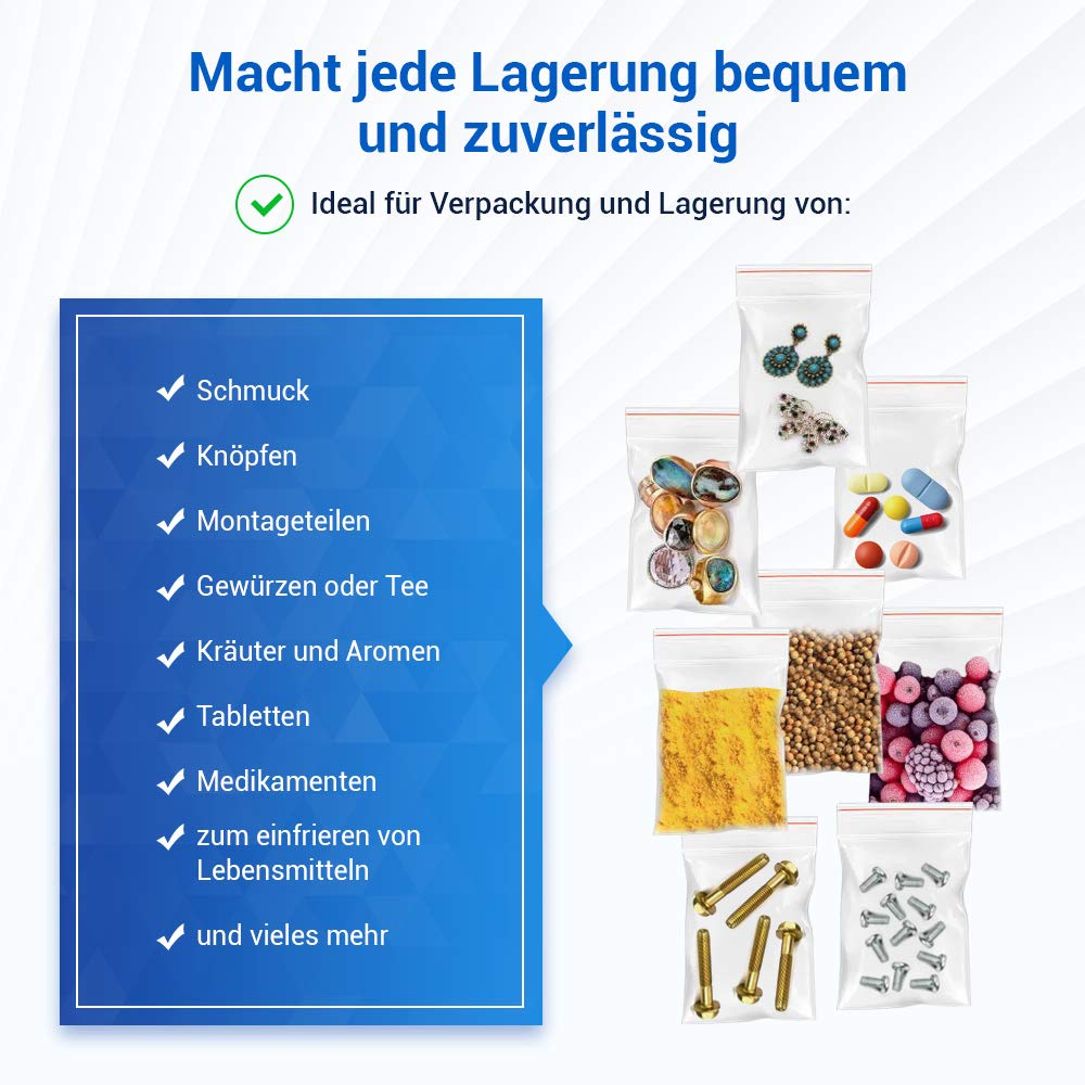 VIOKS Zip Beutel Tüten 100 Stück 400 x 500 mm 40x50cm 80 Mikron mit Druckverschluss Baggies verschließbar Wiederverschliessbar Wasserdichter Plastikbeutel Polybeutel mit Druckverschluß