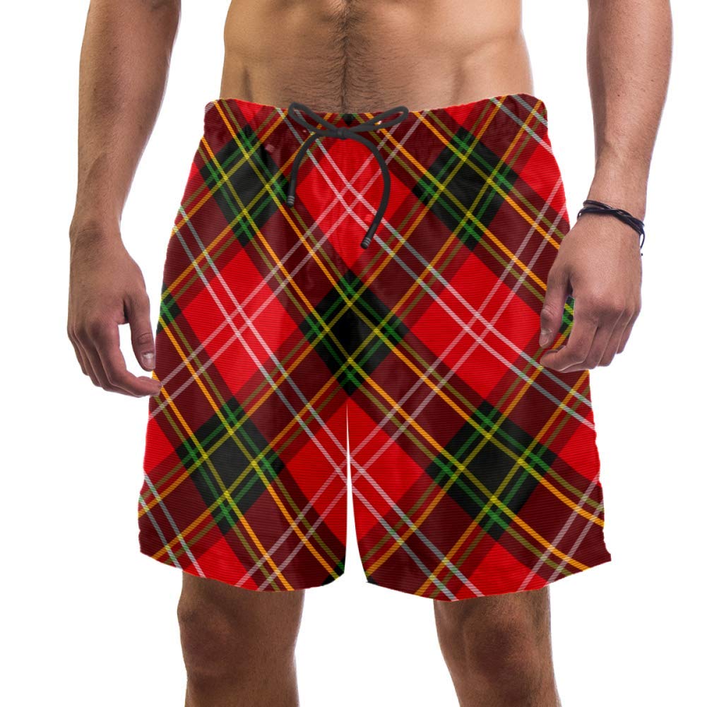 Eslifey Men's Multi Man Beach Shorts Tartan Plaid Pattern Checkered Texture Swim Trunks Elastic Swimsuit Board Shorts For
