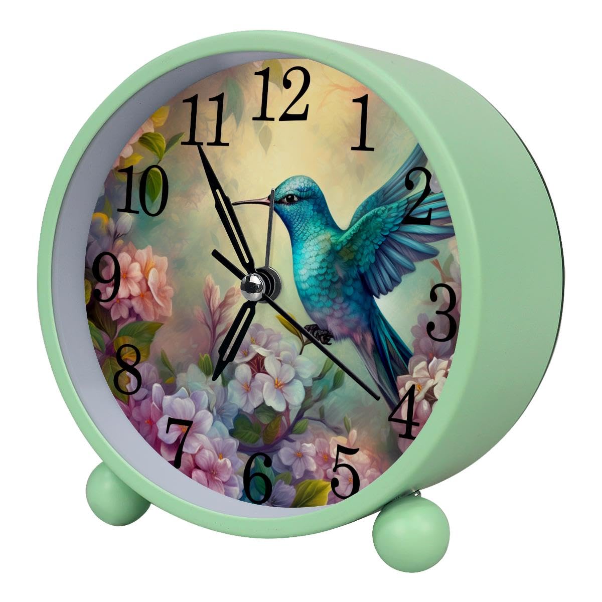 Luoweisi Alarm Clock Hydrangea Hummingbird Flower, Silent Non-Ticking with Night Light