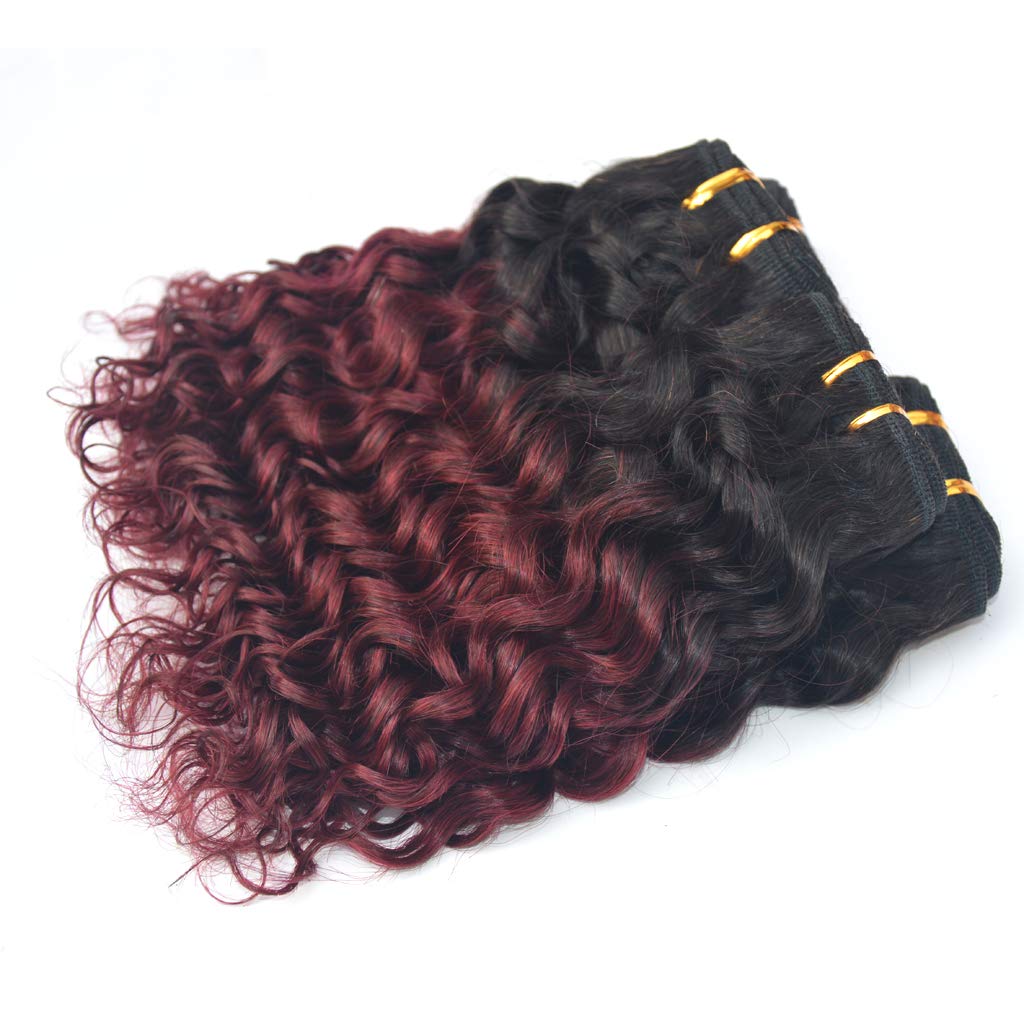 100% Human Hair Weaving 2 Tone Black Ombre Brazilian 8 Inches Short Curly 50g/pc Virgin Hair 4 Pieces Lot Machine-Weft Sew in Extensions Unprocessed Jerry Curl (8 Inches x 4pcs, 1B/99J)