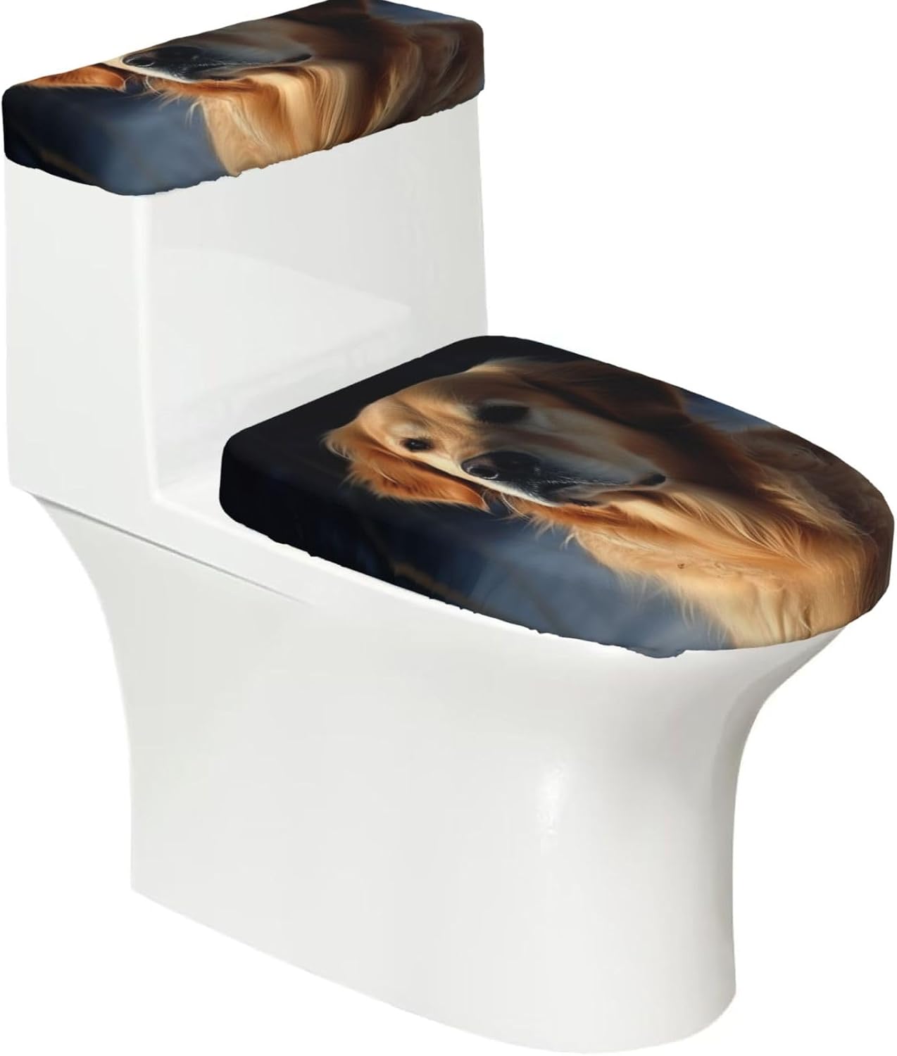 Golden Retriever Toilet Tank Cover And Toilet Lid Cover Set Stretch Bathroom Toilet Lid Seat Cover