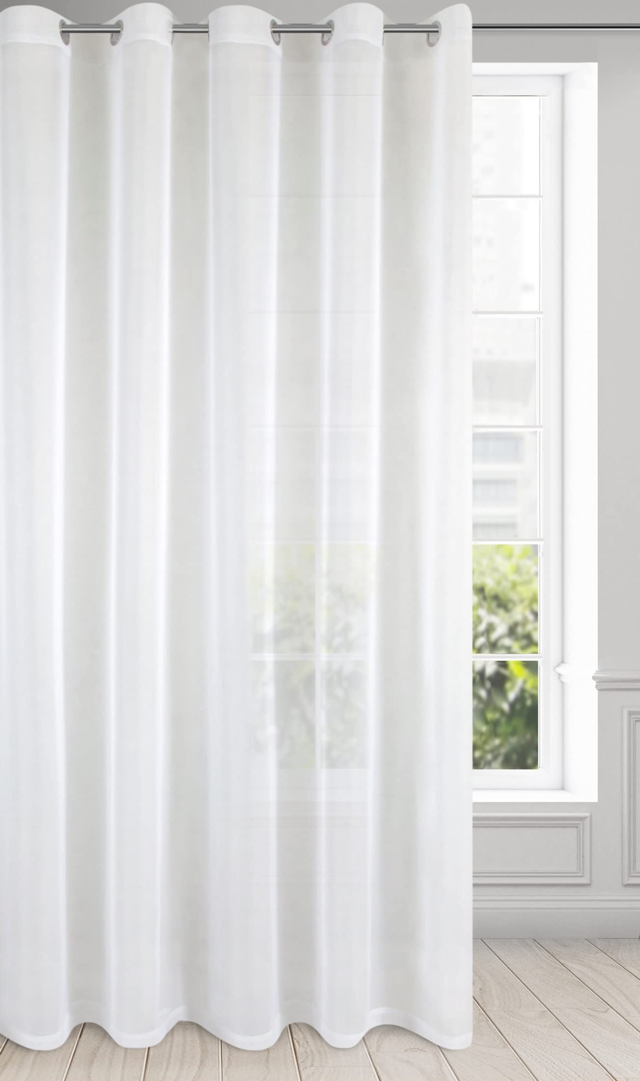 Eurofirany LUCY Voile Curtain, Sheer Curtain with Rufflette Tape - 1 Unit, Bedroom, Living Room, Kitchen, White, 300x250 cm - Image 2