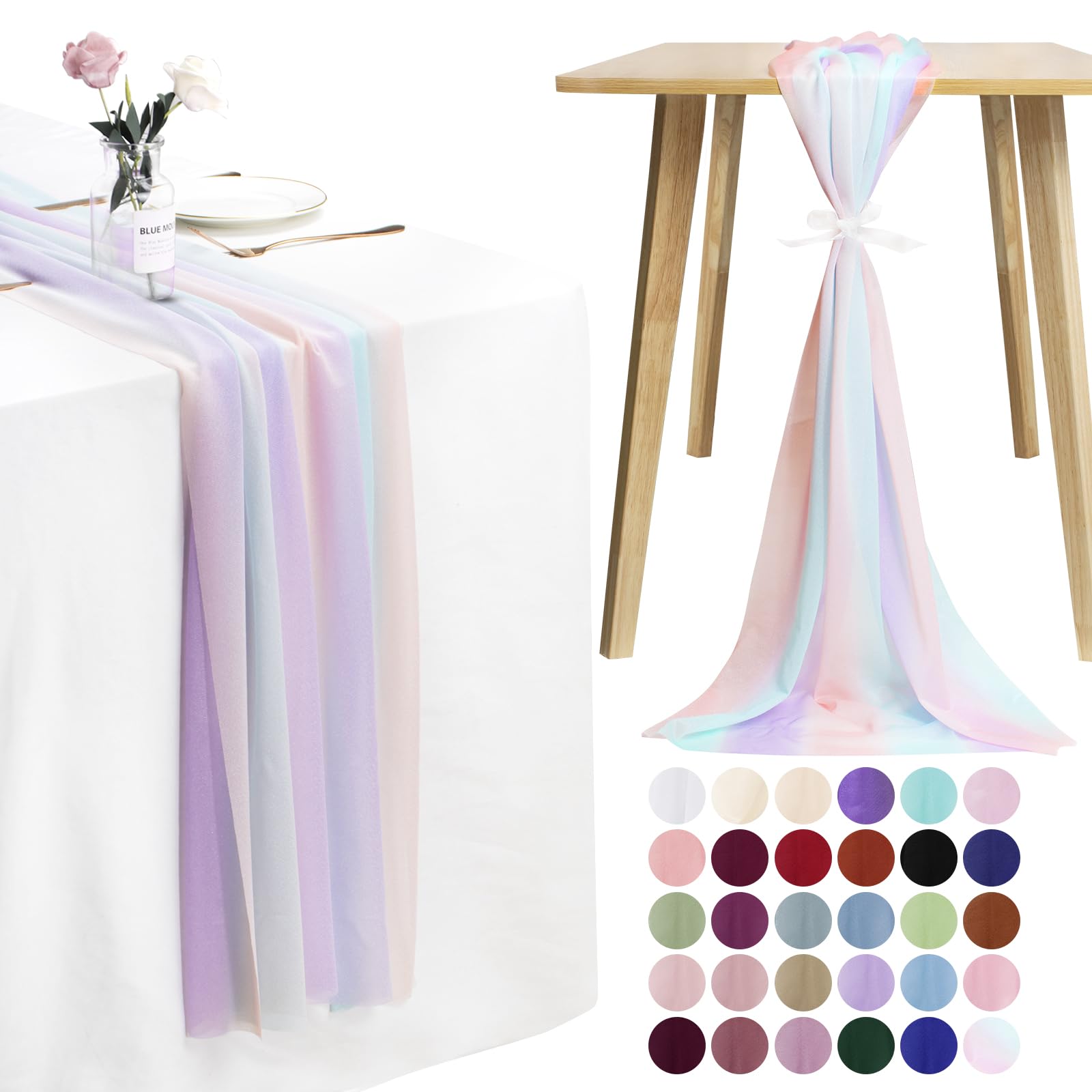 LEREATI 3 Pack Cheesecloth Table Runner Colour Chiffon Table Runner 75cm x 180cm Gauze Sheer Table Runner Tulle Cheese Cloth Tablerunner for Party, Wedding, Christmas, Shower Decorations