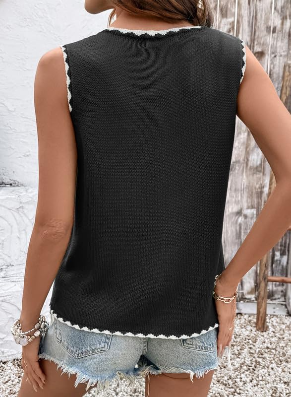 Dokotoo Vest Tops for Women 2026 Button Up Color Block Casual Sweater Vests Trendy Spring Summer Tops - Image 2