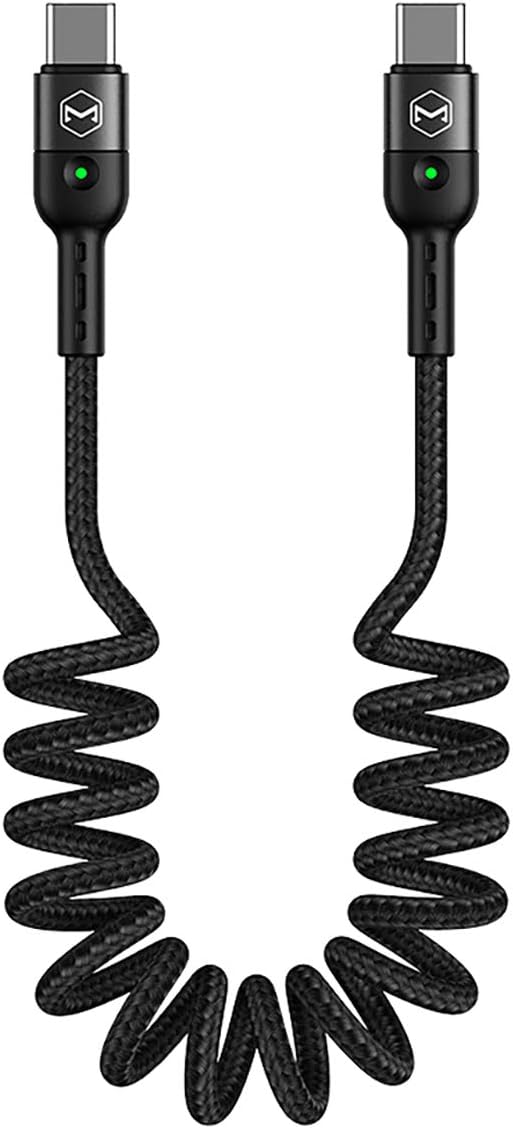 Coiled USB Type C Cable, USB C to USB C Cable (6ft 60W) Scalable Spring PD Type C Charging Cable for MacBook Pro 2020, Pad Pro, Pad Air 4, Galaxy S20, Switch, Pixel, and Other USB C Charger