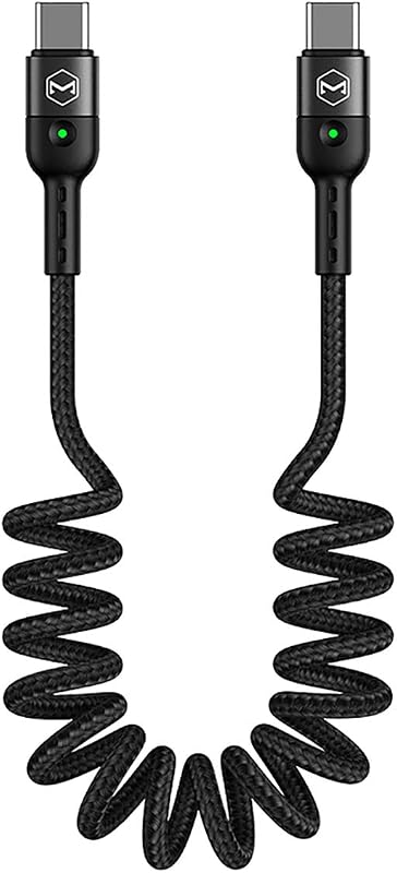 Coiled USB Type C Cable, USB C to USB C Cable (6ft 60W) Scalable Spring PD Type C Charging Cable for MacBook Pro 2020, Pad Pro, Pad Air 4, Galaxy S20, Switch, Pixel, and Other USB C Charger
